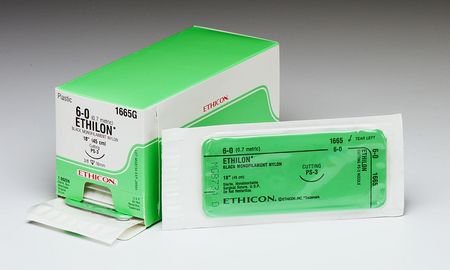 Picture of Suture with Needle Ethilon™ Nonabsorbable Uncoated Black Suture Monofilament Nylon Size 5 - 0 18 Inch Suture 1-Needle 19 mm Length 1/2 Circle Precision Cosmetic - Conventional Cutting PRIME Needle1845G