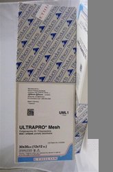 Picture of Hernia and Fascial Deficiencies Repair Mesh UltraPro™ Partially Absorbable Polypropylene / Poliglecaprone-25 12 X 12 Inch Square Style Undyed with Blue Striping SterileUML1
