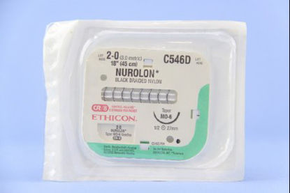 Picture of Suture with Needle Nurolon™ Nonabsorbable Coated Black Suture Braided Nylon Size 2 - 0 18 Inch Suture 1-Needle 26 mm Length 1/2 Circle Taper Point NeedleC546D