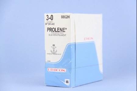 Picture of Suture with Needle Prolene™ Nonabsorbable Uncoated Blue Suture Monofilament Polypropylene Suture Size 3 - 0 24 Inch Suture Double-Armed 17 mm Length 3/8 Circle Taper Point Needle8862H