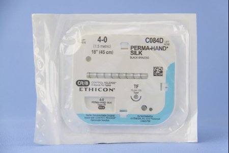 Picture of Suture with Needle Perma-Hand™ Nonabsorbable Coated Black Suture Braided Silk Size 4 - 0 18 Inch Suture 1-Needle 13 mm Length 1/2 Circle Taper Point NeedleC084D