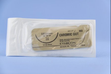 Picture of Suture with Needle Absorbable Uncoated Undyed Suture Chromic Gut Size 2 - 0 36 Inch Suture 1-Needle 48 mm Length 1/2 Circle Taper Point Needle903H