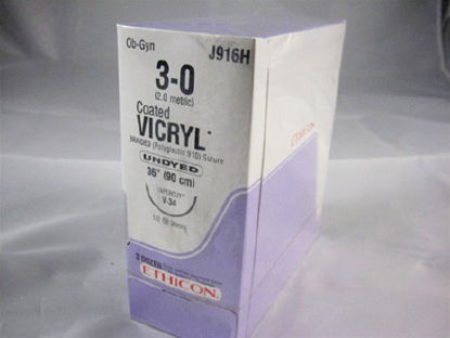 Picture of Suture with Needle Coated Vicryl™ Absorbable Coated Undyed Suture Braided Polyglactin 910 Size 3 - 0 36 Inch Suture 1-Needle 36.4 mm Length 1/2 Circle Taper Point Cutting NeedleJ916H