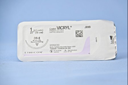 Picture of Suture with Needle Coated Vicryl™ Absorbable Coated Undyed Suture Braided Polyglactin 910 Size 1 27 Inch Suture 1-Needle 40 mm Length 1/2 Circle Reverse Cutting NeedleJ699H