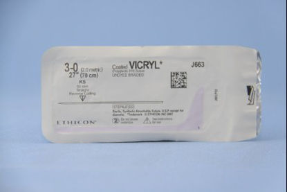 Picture of Suture with Needle Coated Vicryl™ Absorbable Coated Undyed Suture Braided Polyglactin 910 Size 3 - 0 27 Inch Suture 1-Needle 60 mm Length Straight Conventional Cutting NeedleJ663H