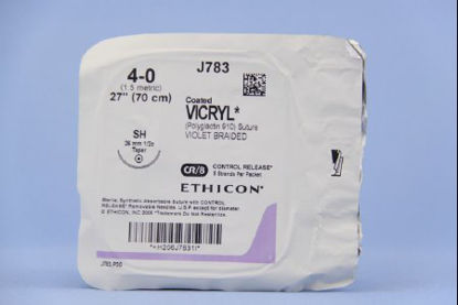 Picture of Suture with Needle Coated Vicryl™ Absorbable Coated Violet Suture Braided Polyglactin 910 Size 4 - 0 27 Inch Suture 1-Needle 26 mm Length 1/2 Circle Taper Point NeedleJ783G
