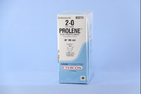 Picture of Suture with Needle Prolene™ Nonabsorbable Uncoated Blue Suture Monofilament Polypropylene Suture Size 2 - 0 36 Inch Suture Double-Armed 17 mm Length 1/2 Circle Taper Cut Needle8937H