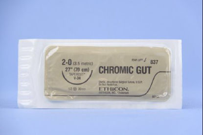 Picture of Suture with Needle Absorbable Uncoated Undyed Suture Chromic Gut Size 2 - 0 27 Inch Suture 1-Needle 36.4 mm Length 1/2 Circle Taper Cut Needle837H