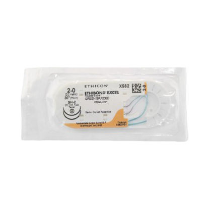 Picture of Suture with Needle Ethibond Nonabsorbable Coated Green Suture Braided Polyester Size 2 - 0 30 Inch Suture Double-Armed 20 mm Length 1/2 Circle Taper Point NeedleX582H