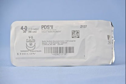 Picture of Suture with Needle PDS™ II Absorbable Uncoated Violet Suture Monofilament Polydioxanone Size 4 - 0 36 Inch Suture Double-Armed 17 mm Length 1/2 Circle Taper Cut NeedleZ137H