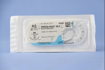 Picture of Suture with Needle Perma-Hand™ Nonabsorbable Coated Black Suture Braided Silk Size 4 - 0 30 Inch Suture 1-Needle 17 mm Length 3/8 Circle Taper Point NeedleK881H