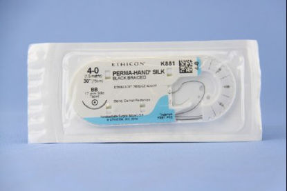 Picture of Suture with Needle Perma-Hand™ Nonabsorbable Coated Black Suture Braided Silk Size 4 - 0 30 Inch Suture 1-Needle 17 mm Length 3/8 Circle Taper Point NeedleK881H