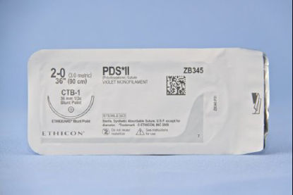 Picture of Suture with Needle PDS™ II Absorbable Uncoated Violet Suture Monofilament Polydioxanone Size 2 - 0 36 Inch Suture 1-Needle 36.4 mm Length 1/2 Circle Blunt Point NeedleZB345