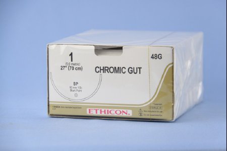Picture of Suture with Needle Absorbable Uncoated Undyed Suture Chromic Gut Size 1 27 Inch Suture 1-Needle 80 mm Length 1/2 Circle Blunt Point Needle48G