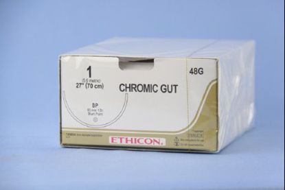 Picture of Suture with Needle Absorbable Uncoated Undyed Suture Chromic Gut Size 1 27 Inch Suture 1-Needle 80 mm Length 1/2 Circle Blunt Point Needle48G
