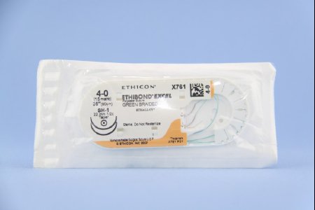 Picture of Suture with Needle Ethibond Nonabsorbable Coated Green Suture Braided Polyester Size 4 - 0 36 Inch Suture Double-Armed 22 mm Length 1/2 Circle Taper Point NeedleX761H