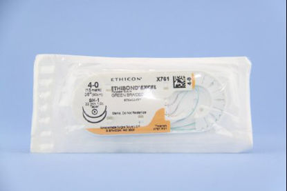Picture of Suture with Needle Ethibond Nonabsorbable Coated Green Suture Braided Polyester Size 4 - 0 36 Inch Suture Double-Armed 22 mm Length 1/2 Circle Taper Point NeedleX761H