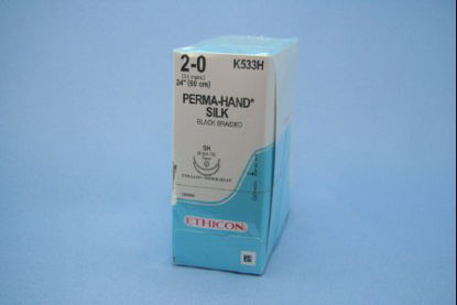 Picture of Suture with Needle Perma-Hand™ Nonabsorbable Coated Black Suture Braided Silk Size 2 - 0 24 Inch Suture Double-Armed 26 mm Length 1/2 Circle Taper Point NeedleK533H