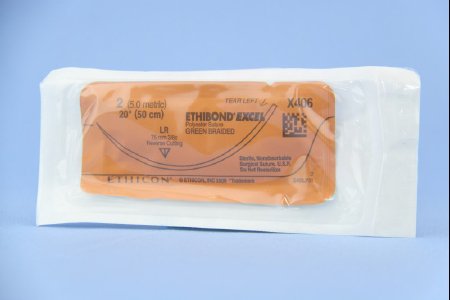Picture of Suture with Needle Ethibond Nonabsorbable Coated Green Suture Braided Polyester Size 2 20 Inch Suture 1-Needle 75 mm Length 3/8 Circle Reverse Cutting NeedleX406T