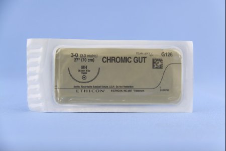 Picture of Suture with Needle Absorbable Uncoated Undyed Suture Chromic Gut Size 3 - 0 27 Inch Suture 1-Needle 36.4 mm Length 1/2 Circle Taper Point NeedleG126H