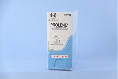 Picture of Suture with Needle Prolene™ Nonabsorbable Uncoated Blue Suture Monofilament Polypropylene Suture Size 4 - 0 30 Inch Suture Double-Armed 22 mm Length 1/2 Circle Taper Point Needle8526H