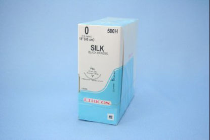 Picture of Suture with Needle Perma-Hand™ Nonabsorbable Coated Black Suture Braided Silk Size 0 18 Inch Suture 1-Needle 30 mm Length 3/8 Circle Precision Point - Reverse Cutting Needle580H