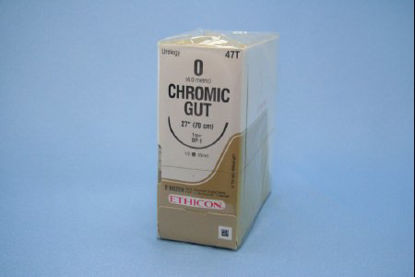 Picture of Suture with Needle Absorbable Uncoated Undyed Suture Chromic Gut Size 0 27 Inch Suture 1-Needle 65 mm Length 1/2 Circle Blunt Point Needle47T