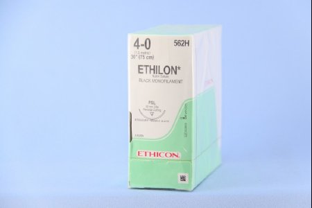 Picture of Suture with Needle Ethilon™ Nonabsorbable Uncoated Black Suture Monofilament Nylon Size 4 - 0 30 Inch Suture 1-Needle 30 mm Length 3/8 Circle Precision Point - Reverse Cutting Needle562H