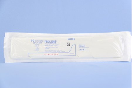Picture of Suture with Needle Prolene™ Nonabsorbable Uncoated Blue Suture Monofilament Polypropylene Suture Size 6 - 0 30 Inch Suture Double-Armed 9.3 mm Length 3/8 Circle Taper Point NeedleM8709
