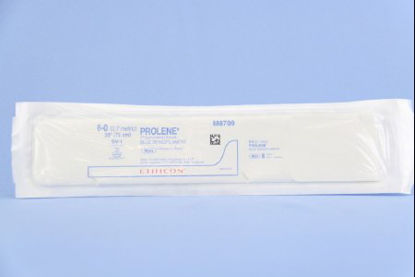 Picture of Suture with Needle Prolene™ Nonabsorbable Uncoated Blue Suture Monofilament Polypropylene Suture Size 6 - 0 30 Inch Suture Double-Armed 9.3 mm Length 3/8 Circle Taper Point NeedleM8709