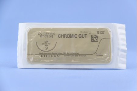 Picture of Suture with Needle Absorbable Uncoated Undyed Suture Chromic Gut Size 2 - 0 27 Inch Suture 1-Needle 36.4 mm Length 1/2 Circle Taper Point NeedleG127H