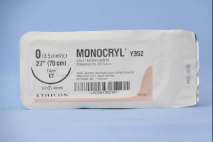 Picture of Suture with Needle Monocryl™ Absorbable Uncoated Violet Suture Monofilament Poliglecaprone Size 0 27 Inch Suture 1-Needle 40 mm Length 1/2 Circle Taper Point NeedleY352H