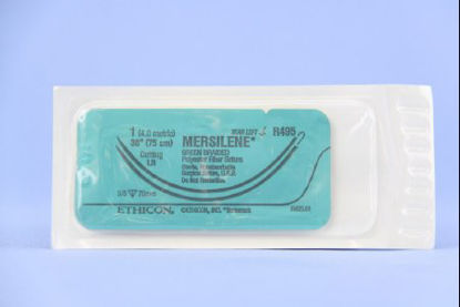 Picture of Suture with Needle Mersilene™ Nonabsorbable Uncoated Green Suture Braided Polyester Size 1 30 Inch Suture Double-Armed 75 mm Length 3/8 Circle Reverse Cutting NeedleR495T