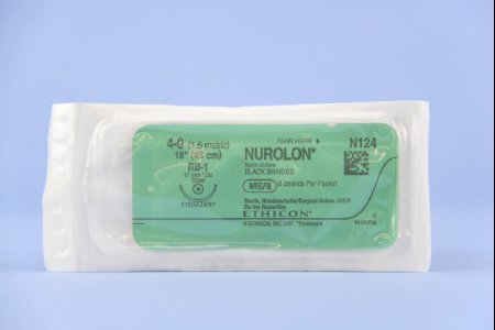 Picture of Suture with Needle Nurolon™ Nonabsorbable Coated Black Suture Braided Nylon Size 4 - 0 18 Inch Suture 1-Needle 17 mm Length 1/2 Circle Taper Point NeedleN124T