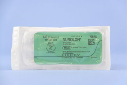 Picture of Suture with Needle Nurolon™ Nonabsorbable Coated Black Suture Braided Nylon Size 4 - 0 18 Inch Suture 1-Needle 17 mm Length 1/2 Circle Taper Point NeedleN124T