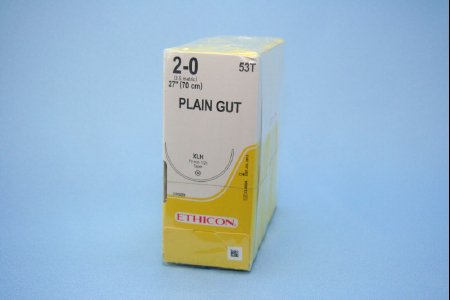Picture of Suture with Needle Absorbable Uncoated Undyed Suture Plain Gut Size 2 - 0 27 Inch Suture 1-Needle 70 mm Length 1/2 Circle Taper Point Needle53T