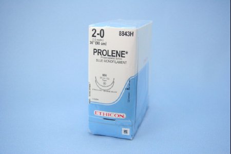 Picture of Suture with Needle Prolene™ Nonabsorbable Uncoated Blue Suture Monofilament Polypropylene Suture Size 2 - 0 36 Inch Suture Double-Armed 36.4 mm Length 1/2 Circle Taper Point Needle8843H