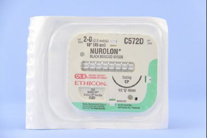 Picture of Suture with Needle Nurolon™ Nonabsorbable Coated Black Suture Braided Nylon Size 2 - 0 18 Inch Suture 1-Needle 40 mm Length 1/2 Circle Reverse Cutting NeedleC572D