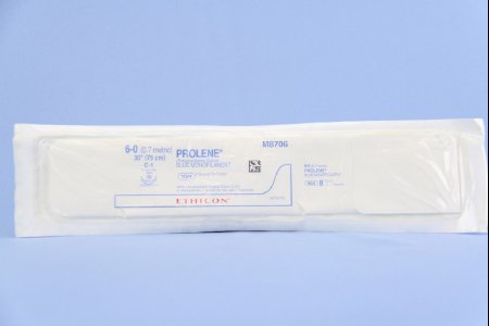 Picture of Suture with Needle Prolene™ Nonabsorbable Uncoated Blue Suture Monofilament Polypropylene Suture Size 6 - 0 30 Inch Suture Double-Armed 12 mm Length 3/8 Circle Taper Point NeedleM8706