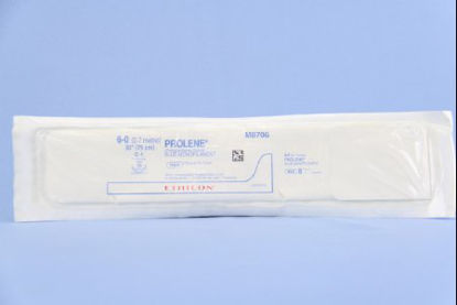 Picture of Suture with Needle Prolene™ Nonabsorbable Uncoated Blue Suture Monofilament Polypropylene Suture Size 6 - 0 30 Inch Suture Double-Armed 12 mm Length 3/8 Circle Taper Point NeedleM8706