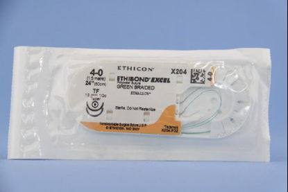 Picture of Suture with Needle Ethibond Nonabsorbable Coated Green Suture Braided Polyester Size 4 - 0 24 Inch Suture Double-Armed 13 mm Length 1/2 Circle Taper Point NeedleX204H