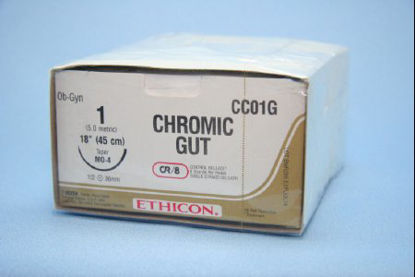 Picture of Suture with Needle Absorbable Uncoated Undyed Suture Chromic Gut Size 1 18 Inch Suture 1-Needle 36.4 mm Length 1/2 Circle Taper Point NeedleCC01G