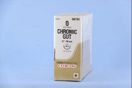 Picture of Suture with Needle Absorbable Uncoated Undyed Suture Chromic Gut Size 0 27 Inch Suture 1-Needle 26 mm Length 5/8 Circle Taper Point NeedleN879H