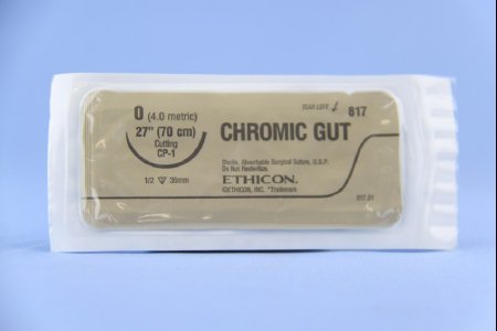 Picture of Suture with Needle Absorbable Uncoated Undyed Suture Chromic Gut Size 0 32 Inch Suture 1-Needle 36 mm Length 1/2 Circle Reverse Cutting Needle817H