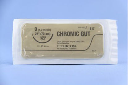 Picture of Suture with Needle Absorbable Uncoated Undyed Suture Chromic Gut Size 0 32 Inch Suture 1-Needle 36 mm Length 1/2 Circle Reverse Cutting Needle817H