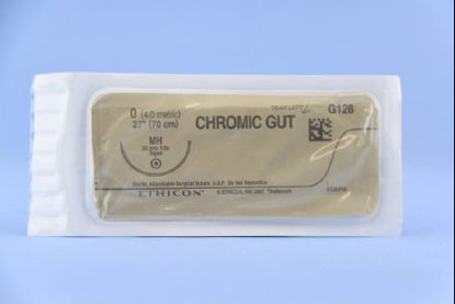 Picture of Suture with Needle Absorbable Uncoated Undyed Suture Chromic Gut Size 0 27 Inch Suture 1-Needle 36.4 mm Length 1/2 Circle Taper Point NeedleG128H