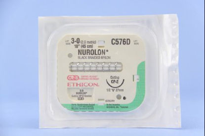 Picture of Suture with Needle Nurolon™ Nonabsorbable Coated Black Suture Braided Nylon Size 3 - 0 18 Inch Suture 1-Needle 26 mm Length 1/2 Circle Reverse Cutting NeedleC576D