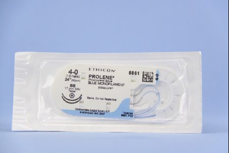 Picture of Suture with Needle Prolene™ Nonabsorbable Uncoated Blue Suture Monofilament Polypropylene Suture Size 4 - 0 24 Inch Suture Double-Armed 17 mm Length 3/8 Circle Taper Point Needle8861H