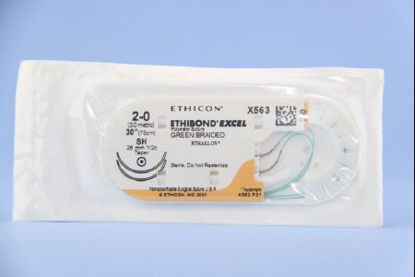 Picture of Suture with Needle Ethibond Nonabsorbable Coated Green Suture Braided Polyester Size 2 - 0 30 Inch Suture Double-Armed 26 mm Length 1/2 Circle Taper Point NeedleX563H