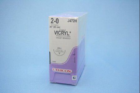 Picture of Suture with Needle Coated Vicryl™ Absorbable Coated Violet Suture Braided Polyglactin 910 Size 2 - 0 36 Inch Suture 1-Needle 36 mm Length 1/2 Circle Reverse Cutting NeedleJ472H